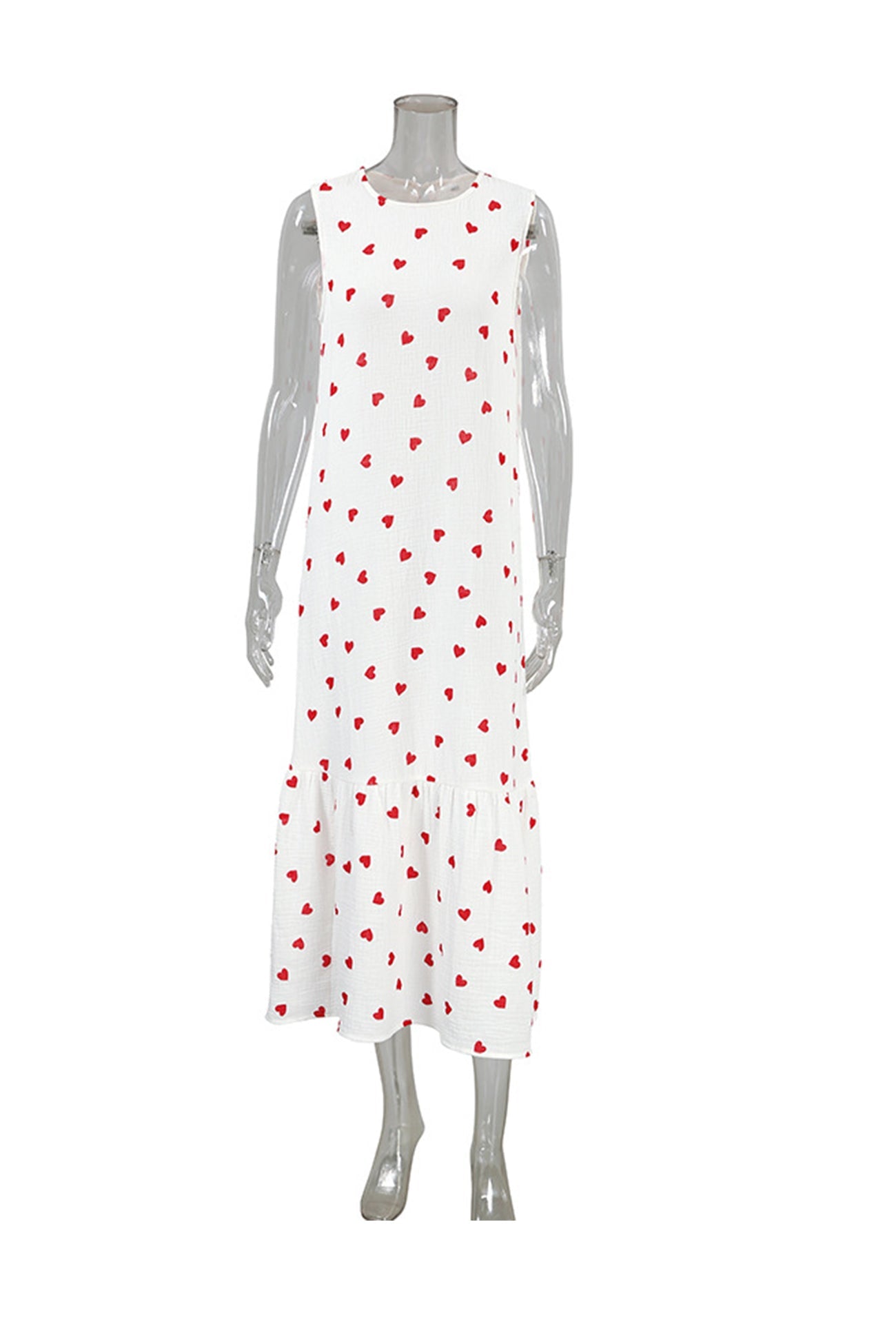 Heart Print Ruched Hem Cotton Tank Dress
