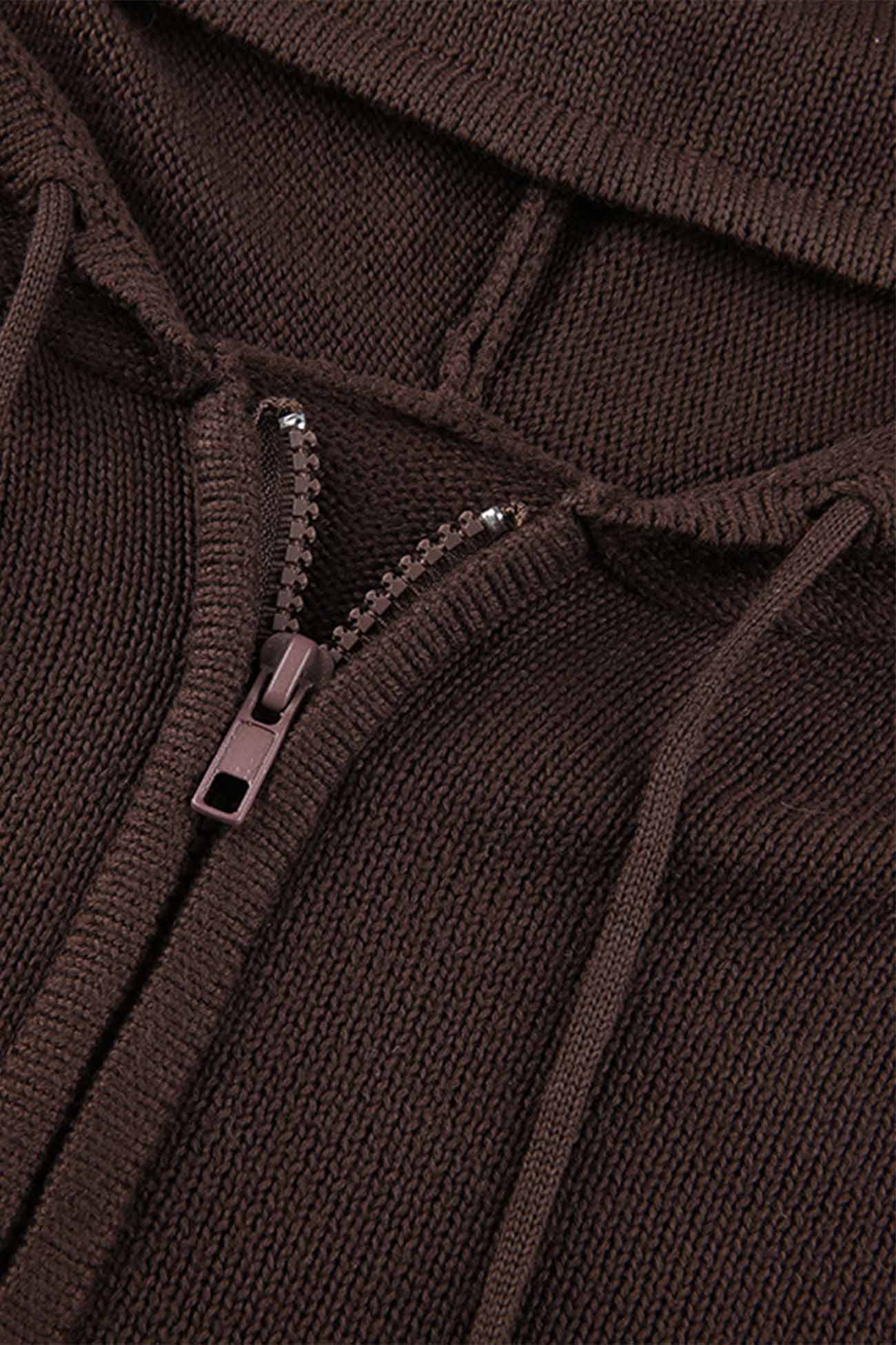 Solid Color Hooded Pocket Zip Up Cardigan