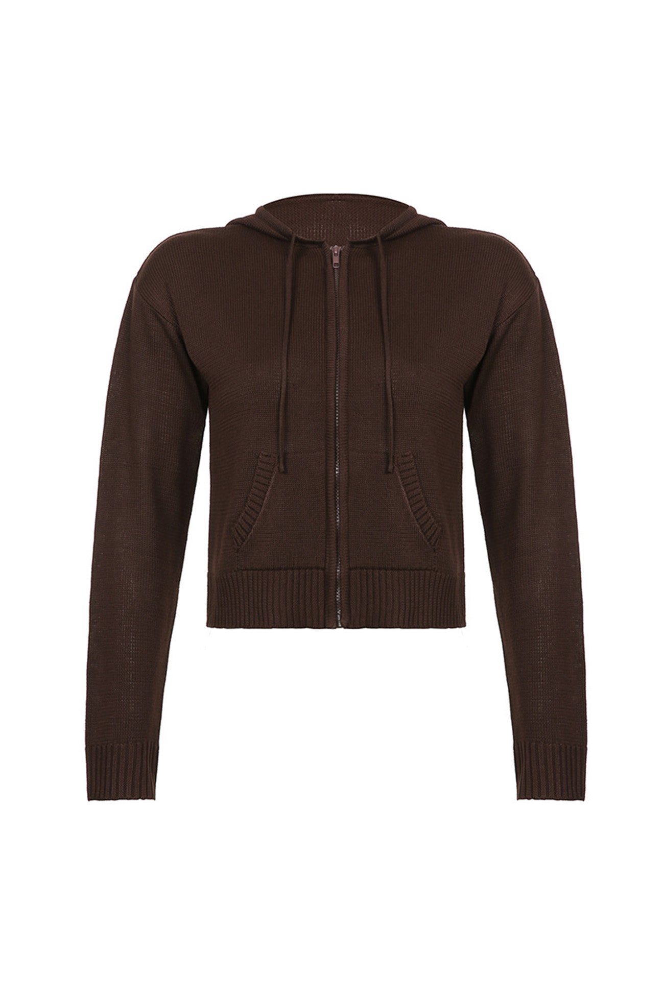 Solid Color Hooded Pocket Zip Up Cardigan