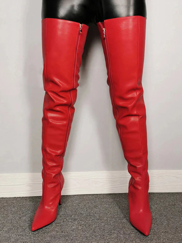 Zip The Knee Leather Boots