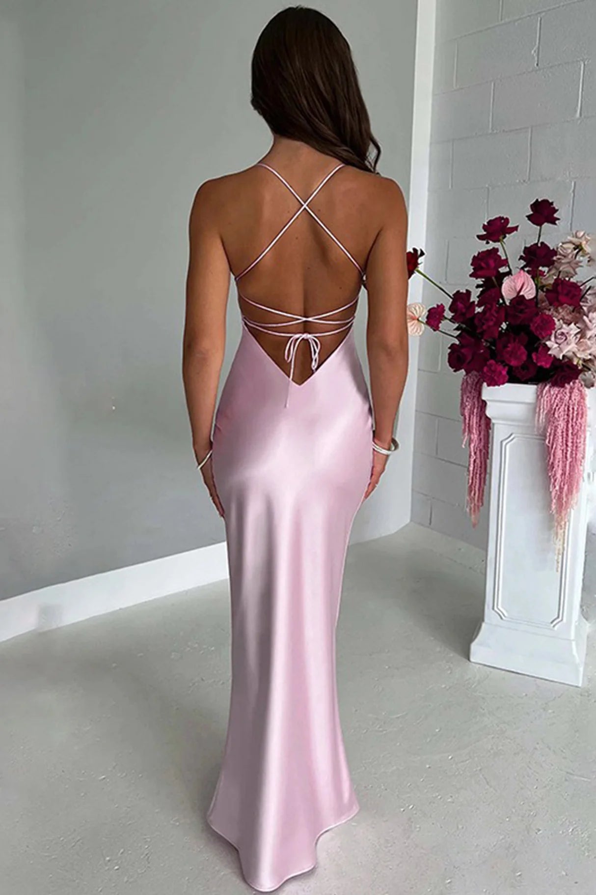 Satin Low Cut Tie-back Cami Dresses