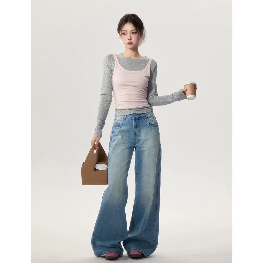 Versatile Casual Straight High Waist Skinny Light Blue Jeans