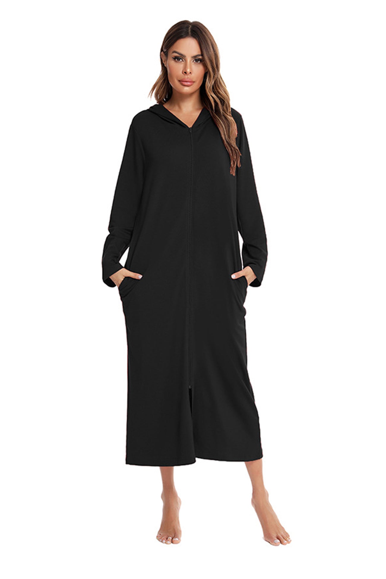 Cotton Long Sleeve Zip-up Hooded Cardigan