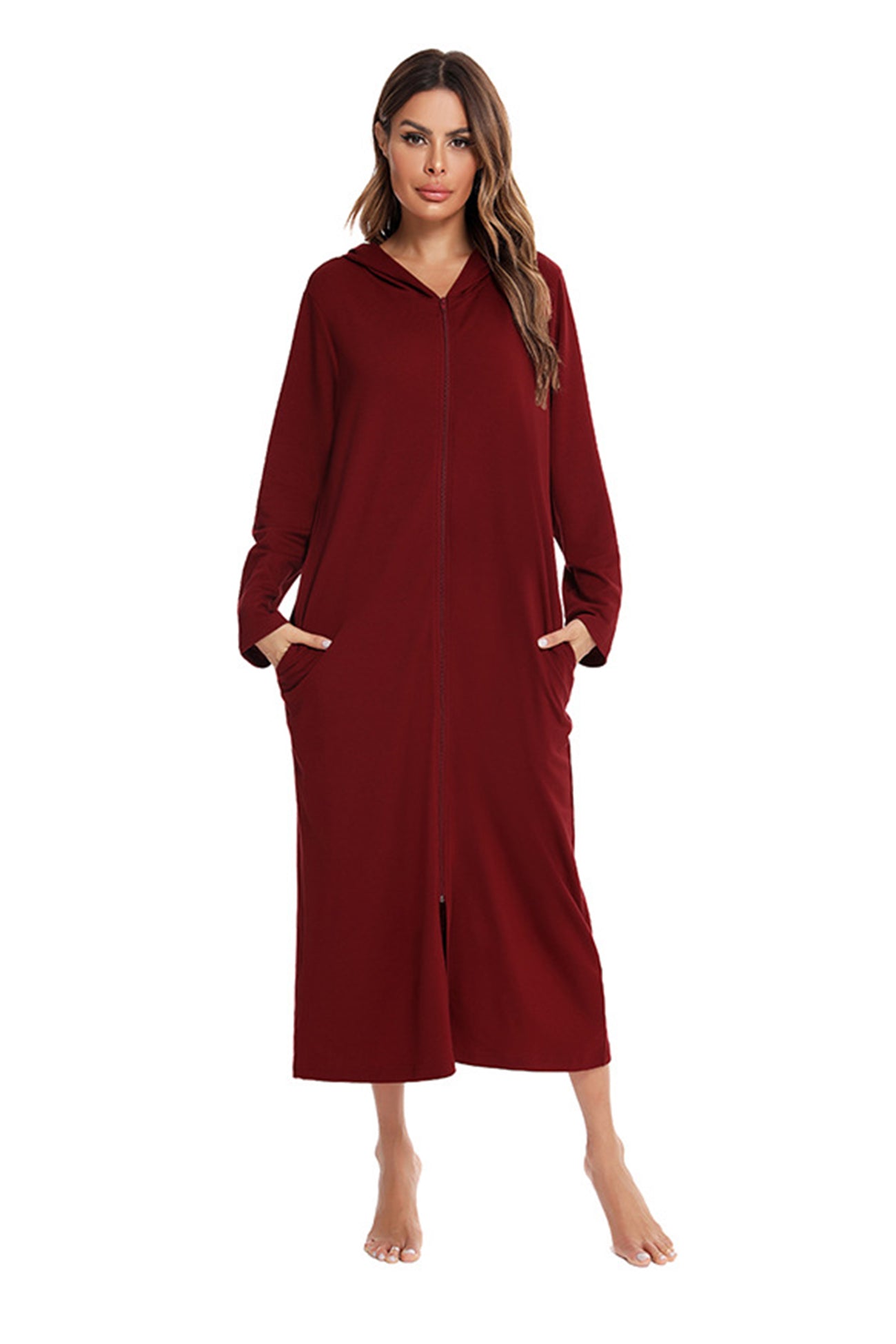 Cotton Long Sleeve Zip-up Hooded Cardigan
