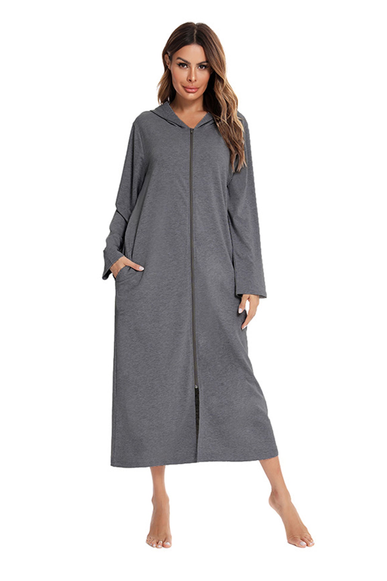 Cotton Long Sleeve Zip-up Hooded Cardigan