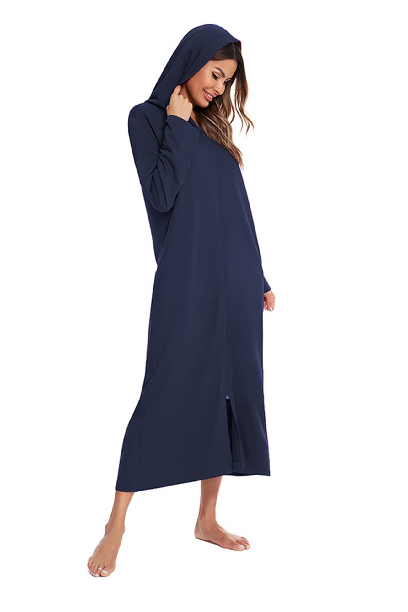 Cotton Long Sleeve Zip-up Hooded Cardigan