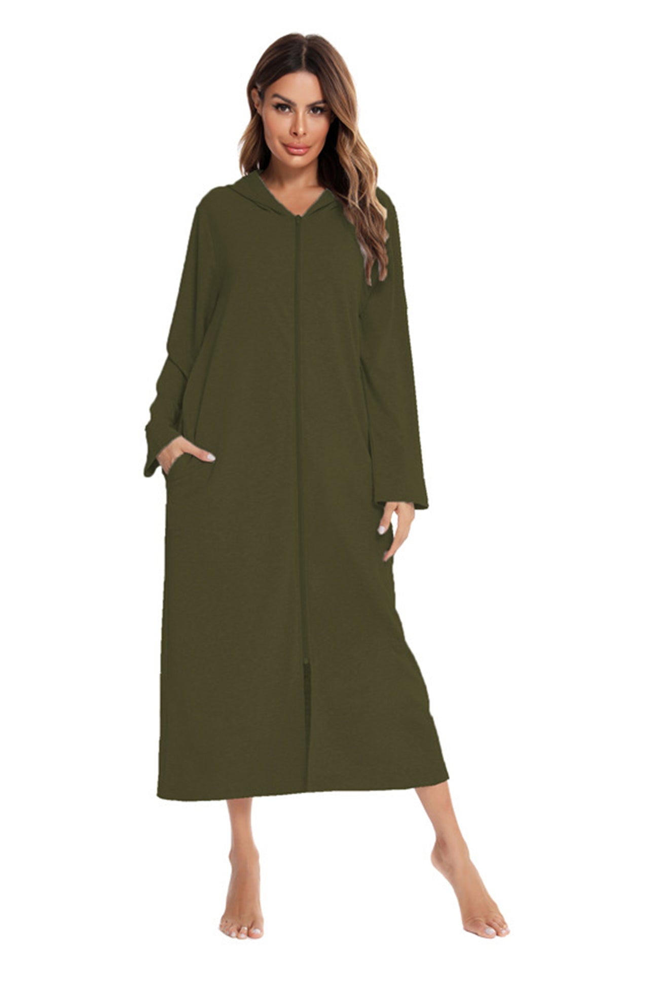 Cotton Long Sleeve Zip-up Hooded Cardigan