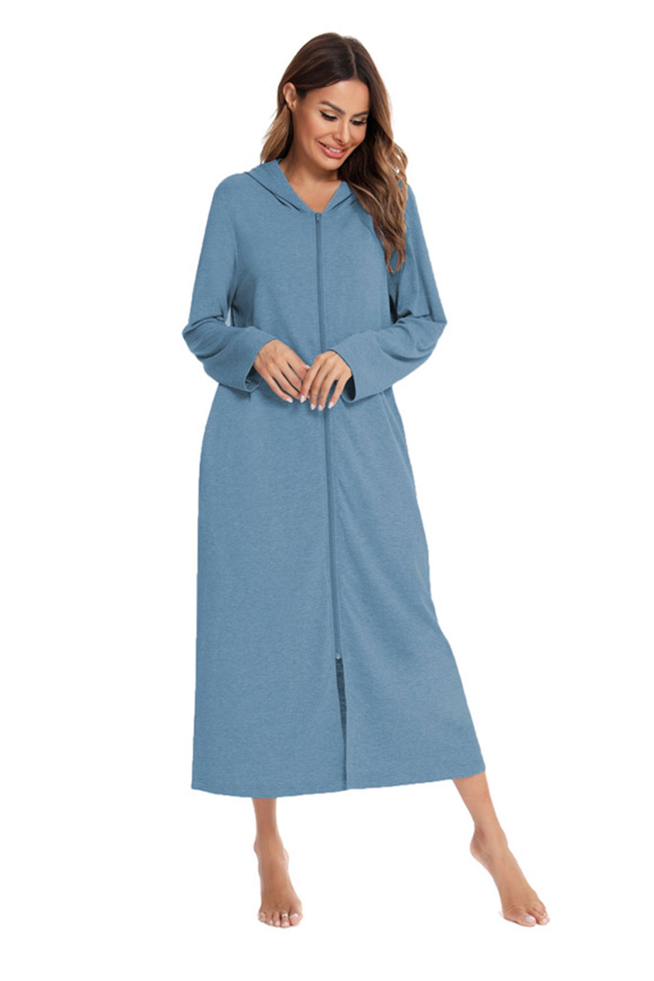 Cotton Long Sleeve Zip-up Hooded Cardigan