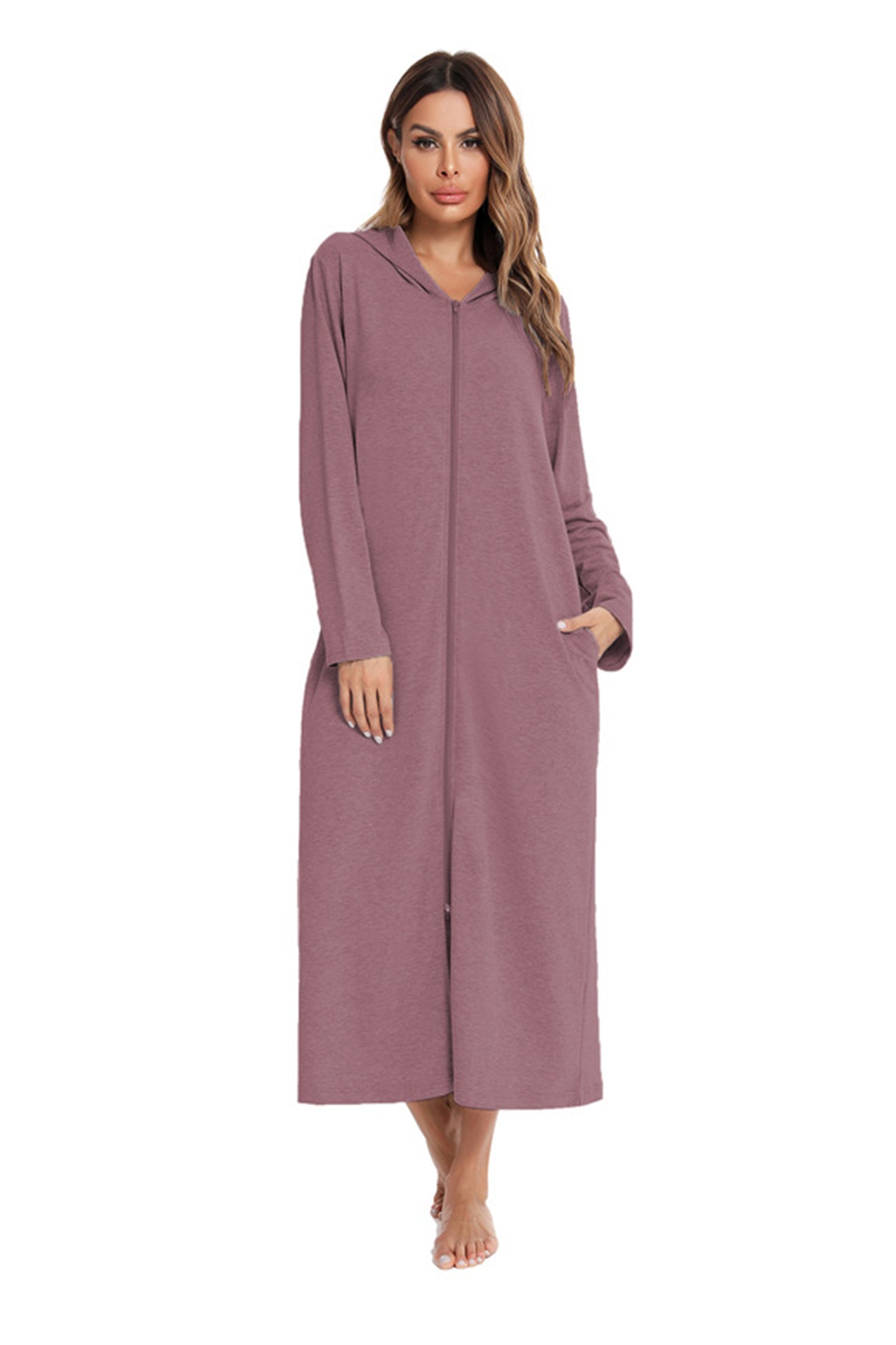 Cotton Long Sleeve Zip-up Hooded Cardigan