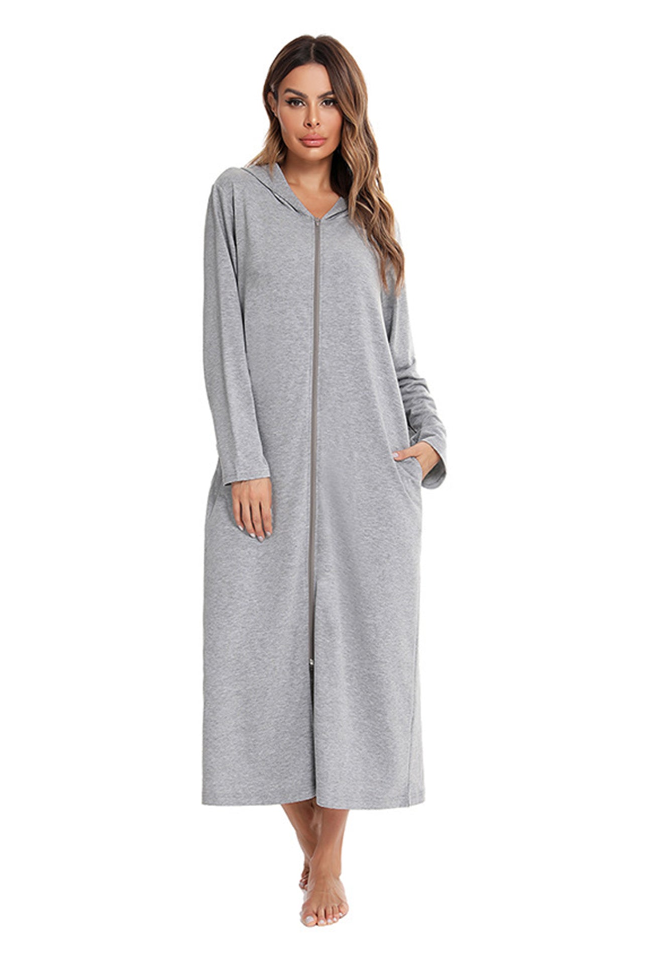 Cotton Long Sleeve Zip-up Hooded Cardigan