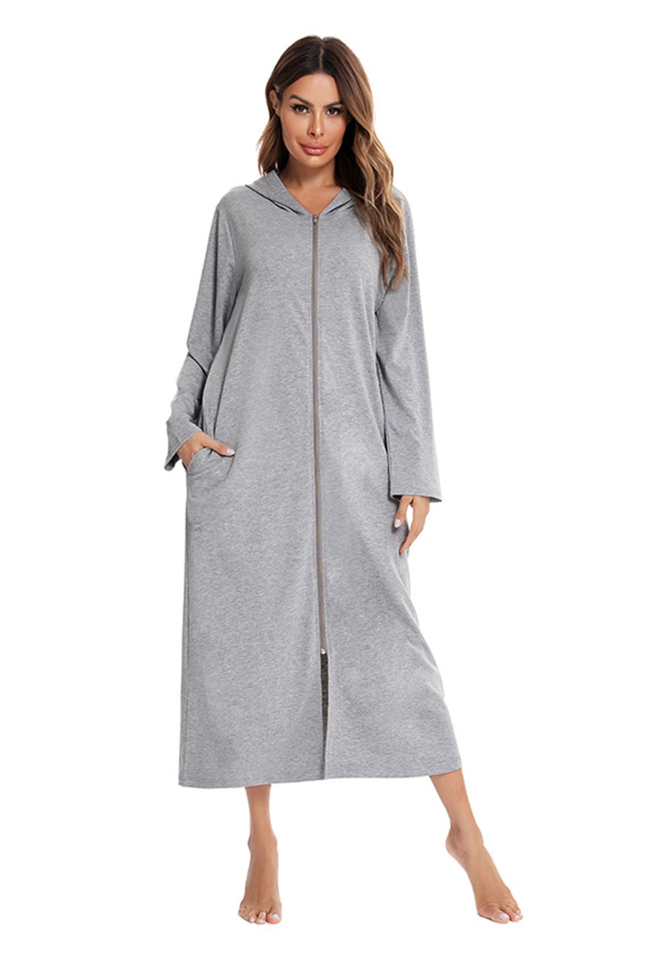 Cotton Long Sleeve Zip-up Hooded Cardigan