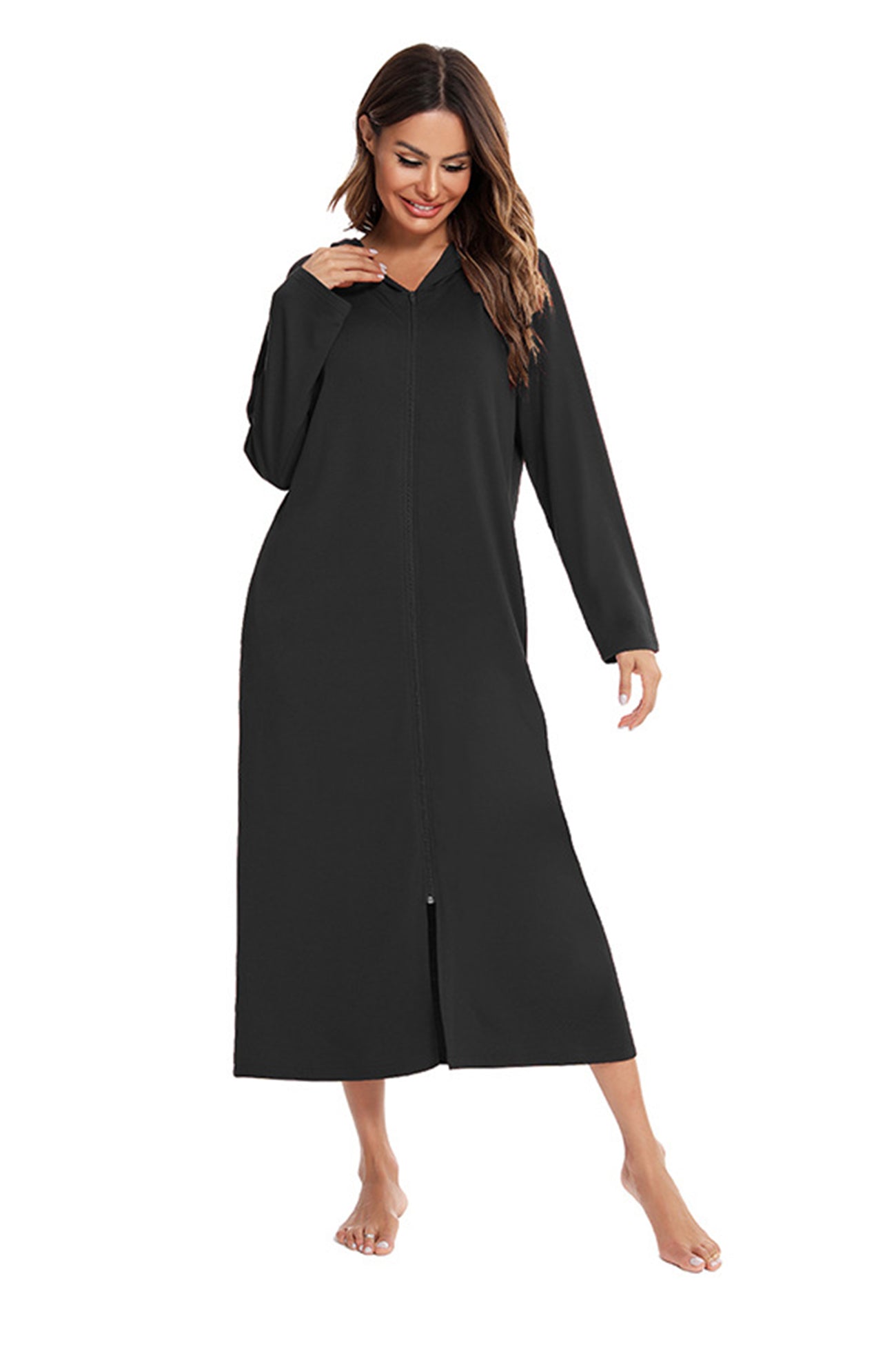 Cotton Long Sleeve Zip-up Hooded Cardigan
