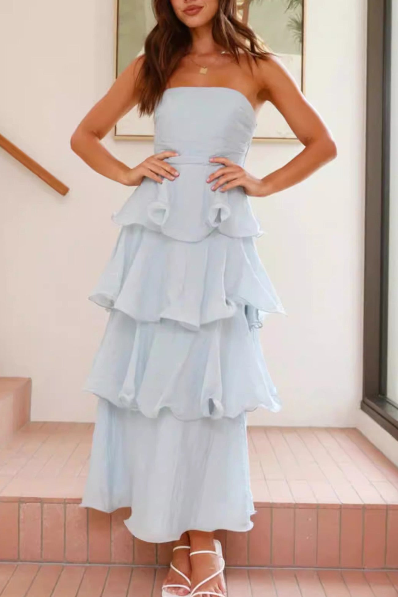 Strapless Sweet Chiffon Tiered Dress