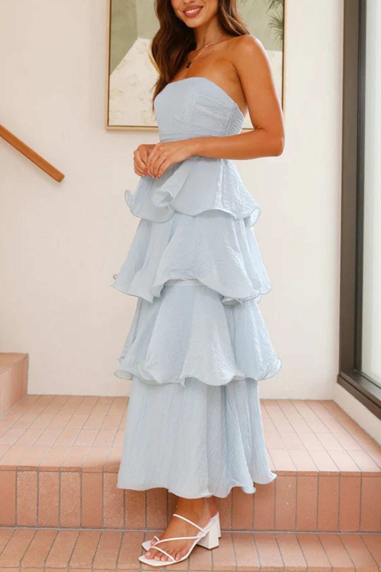Strapless Sweet Chiffon Tiered Dress