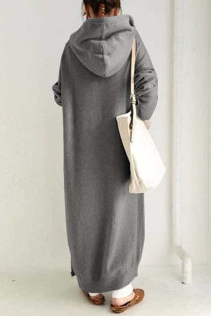 Solid Color Zip-up Oversized Long Hoodie Dress