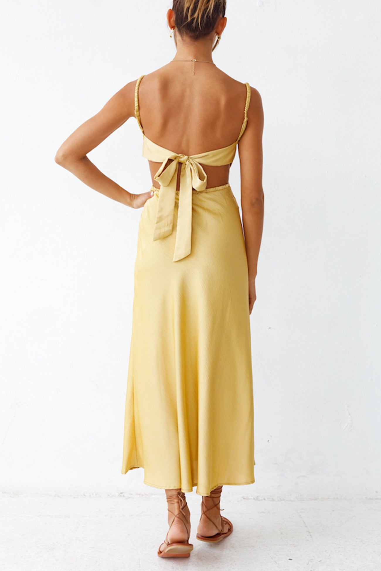 Cowl Neck Tie-back Slit Cami Dress