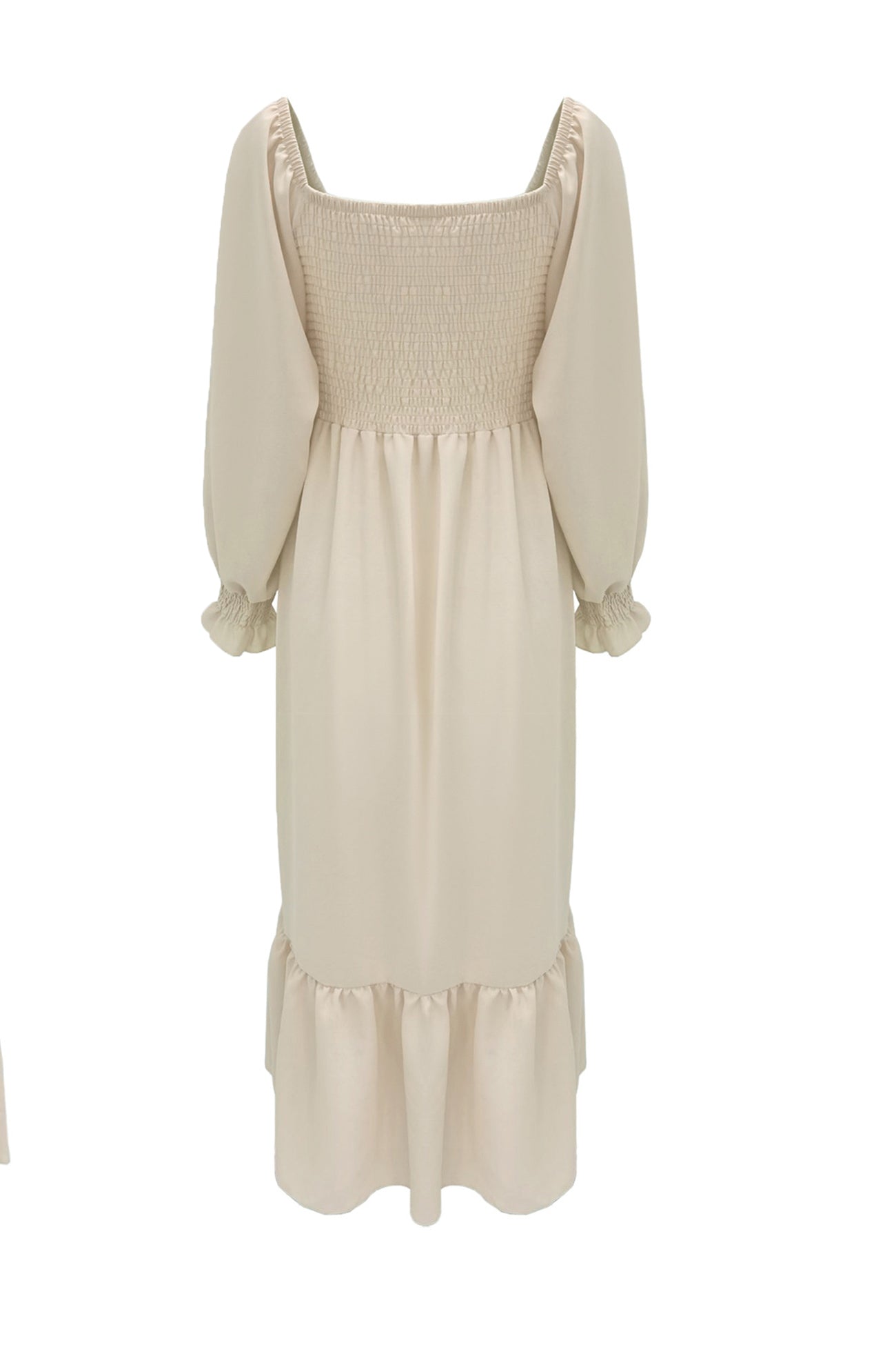 Puff Sleeve Smocked Ruffle Midi Dress