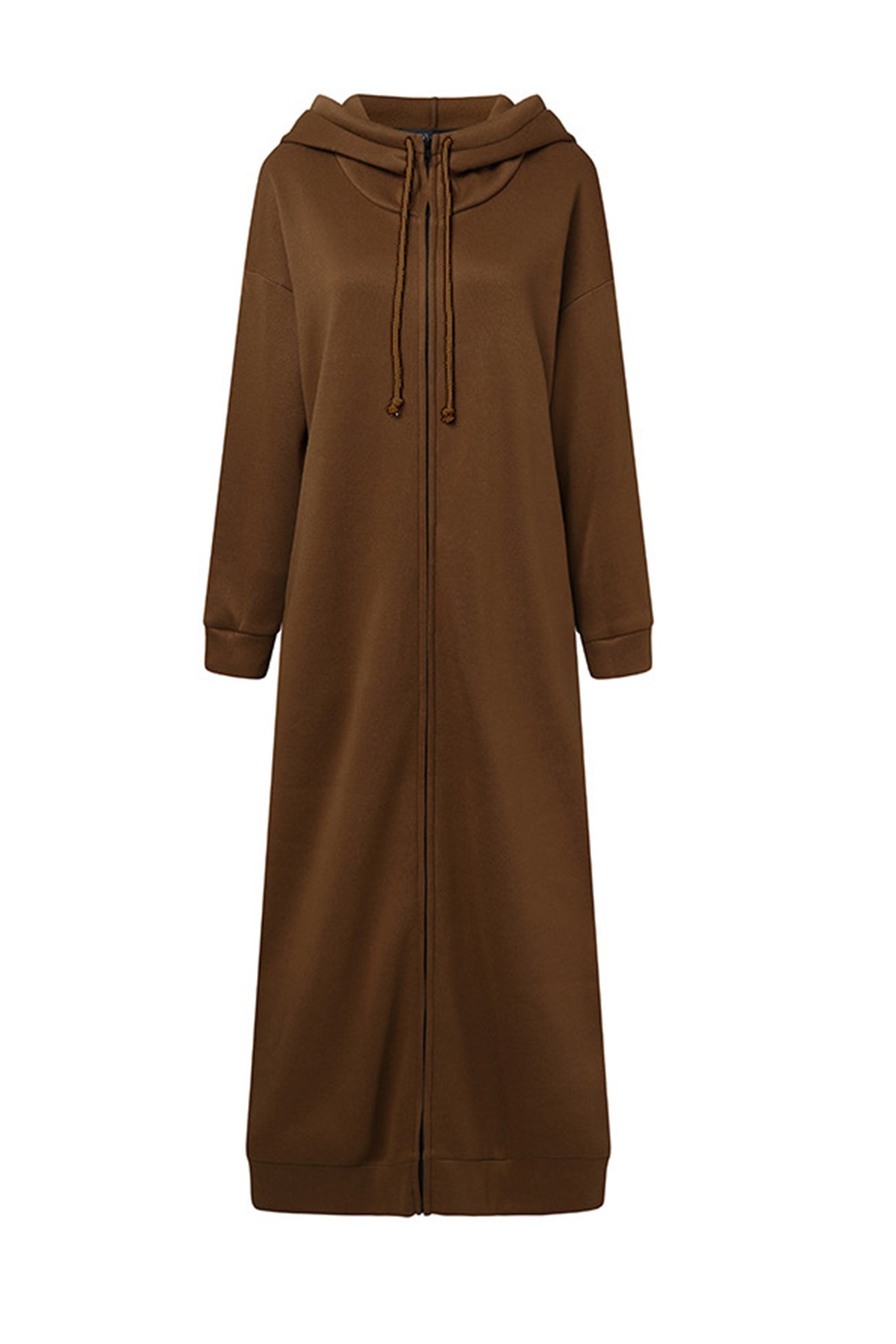 Solid Color Zip-up Oversized Long Hoodie Dress