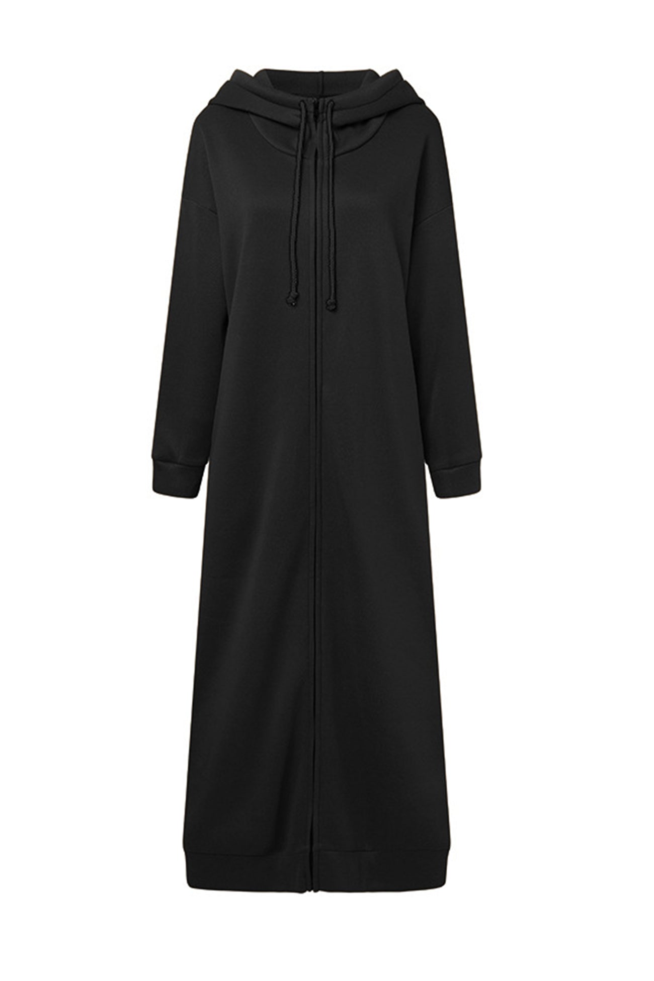 Solid Color Zip-up Oversized Long Hoodie Dress