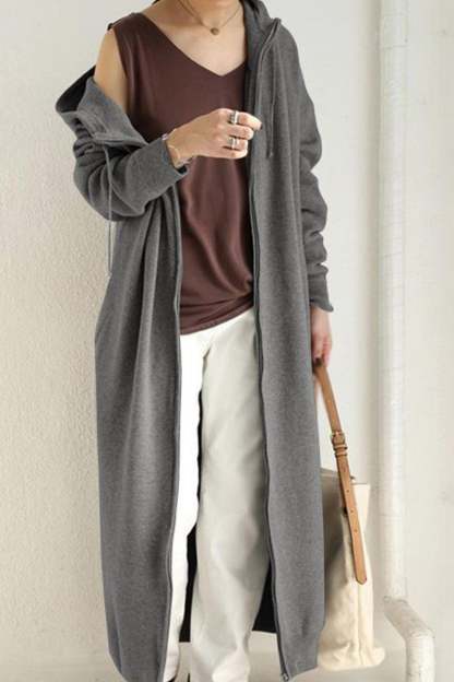 Solid Color Zip-up Oversized Long Hoodie Dress