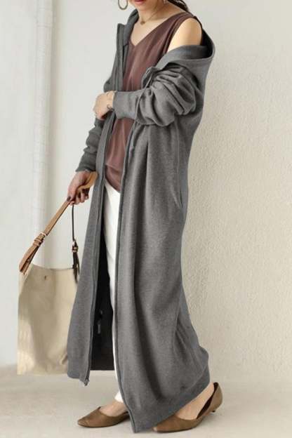 Solid Color Zip-up Oversized Long Hoodie Dress