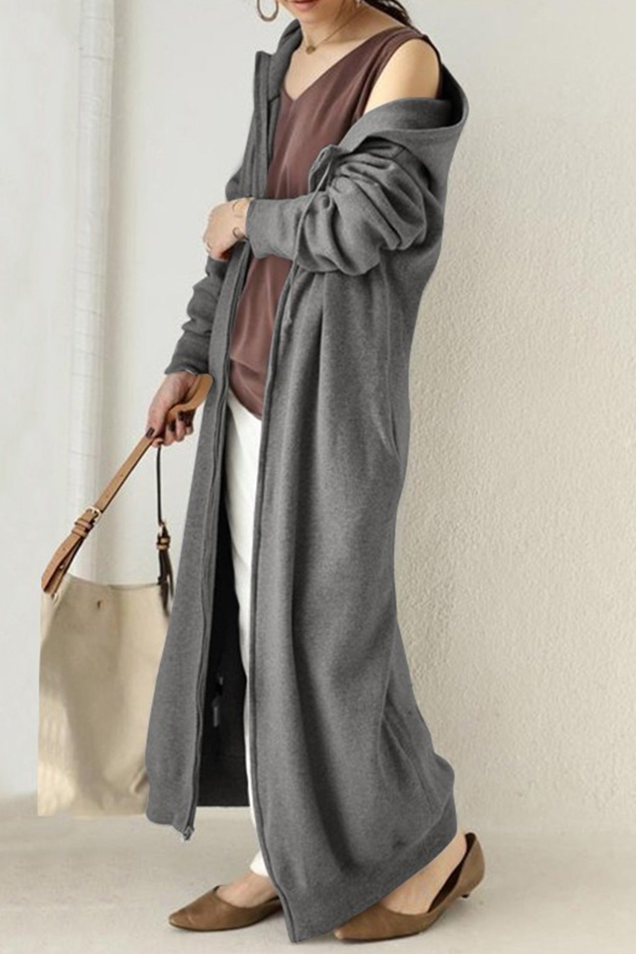 Solid Color Zip-up Oversized Long Hoodie Dress