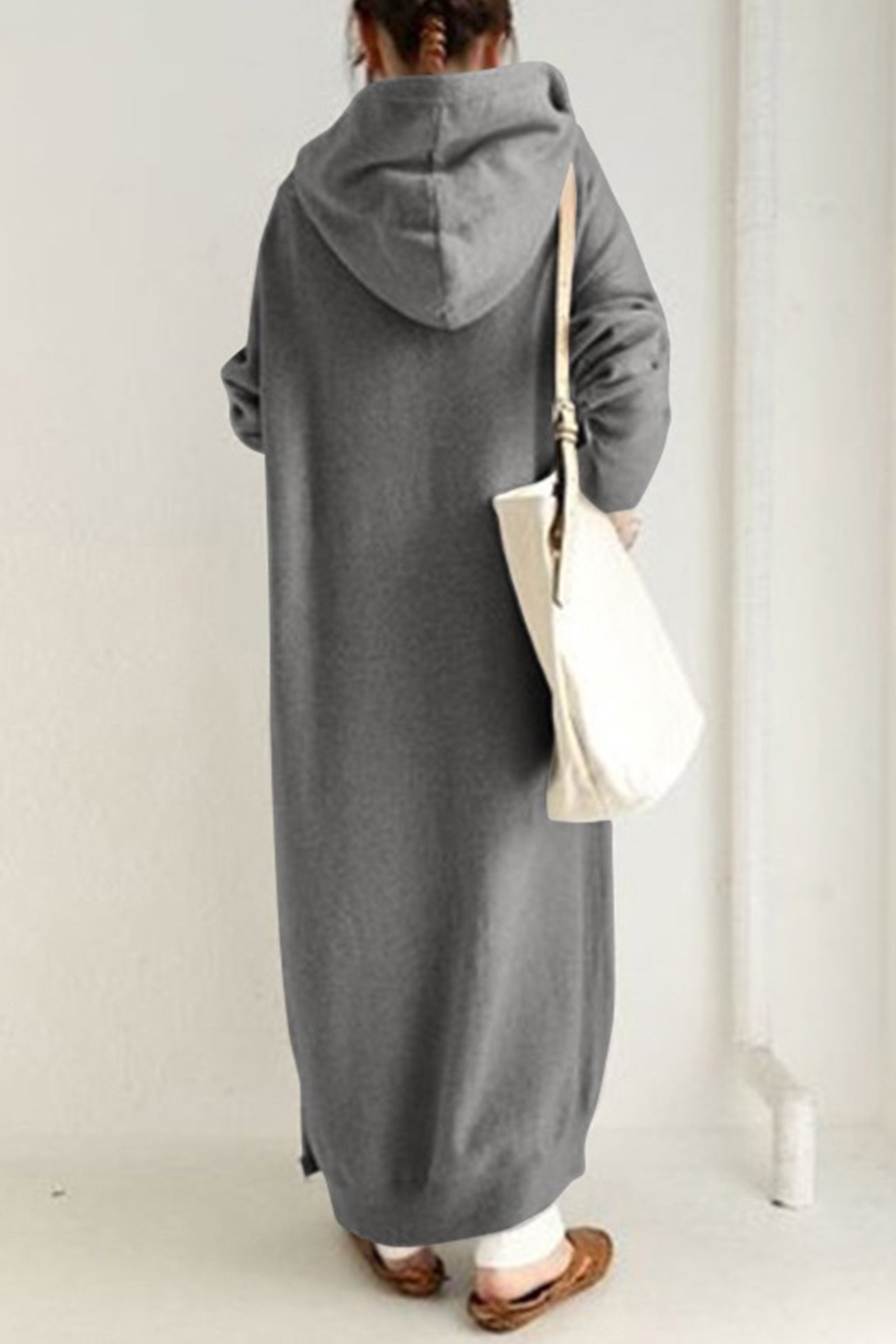 Solid Color Zip-up Oversized Long Hoodie Dress