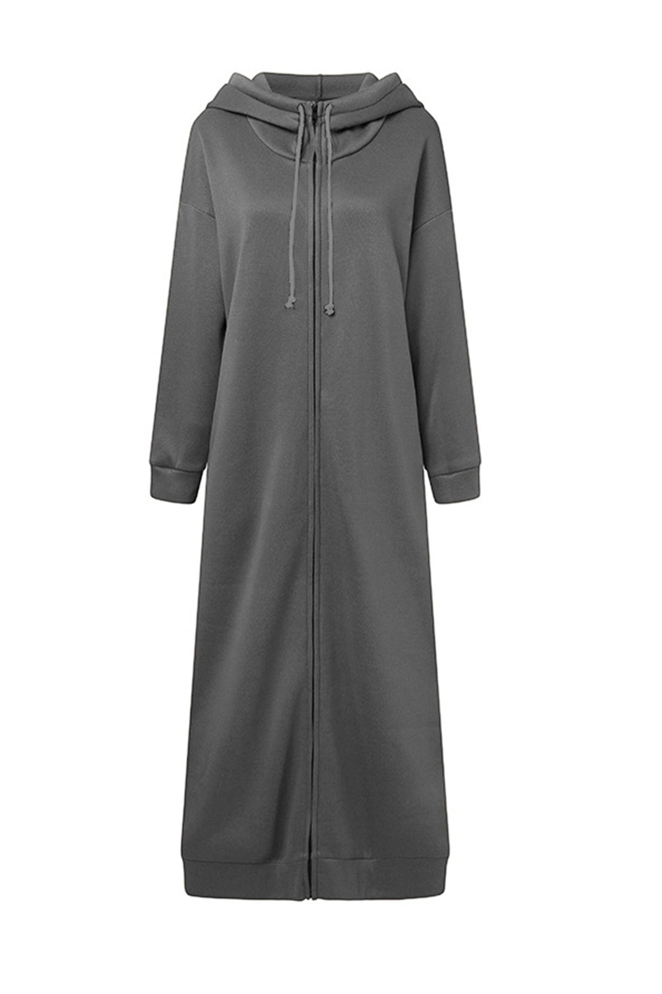 Solid Color Zip-up Oversized Long Hoodie Dress