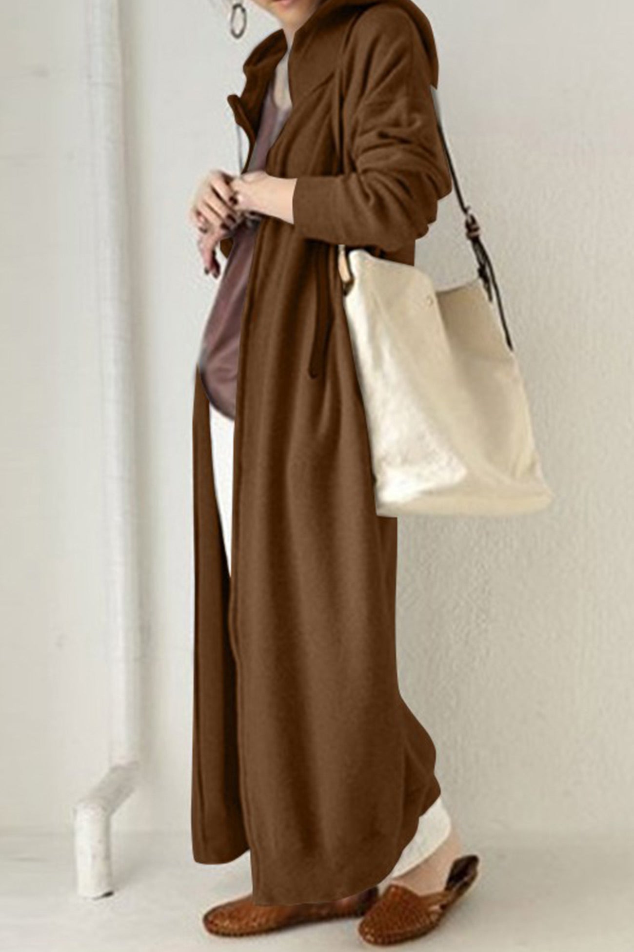 Solid Color Zip-up Oversized Long Hoodie Dress