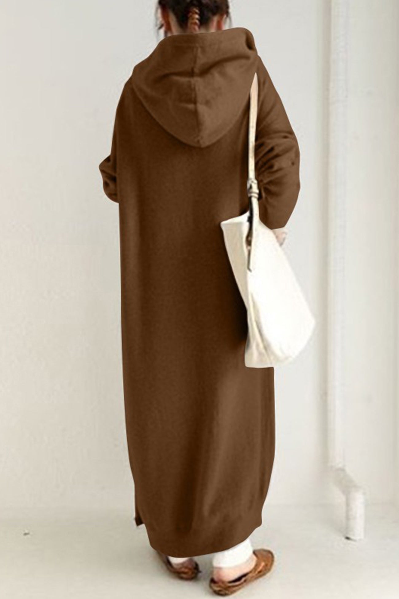 Solid Color Zip-up Oversized Long Hoodie Dress