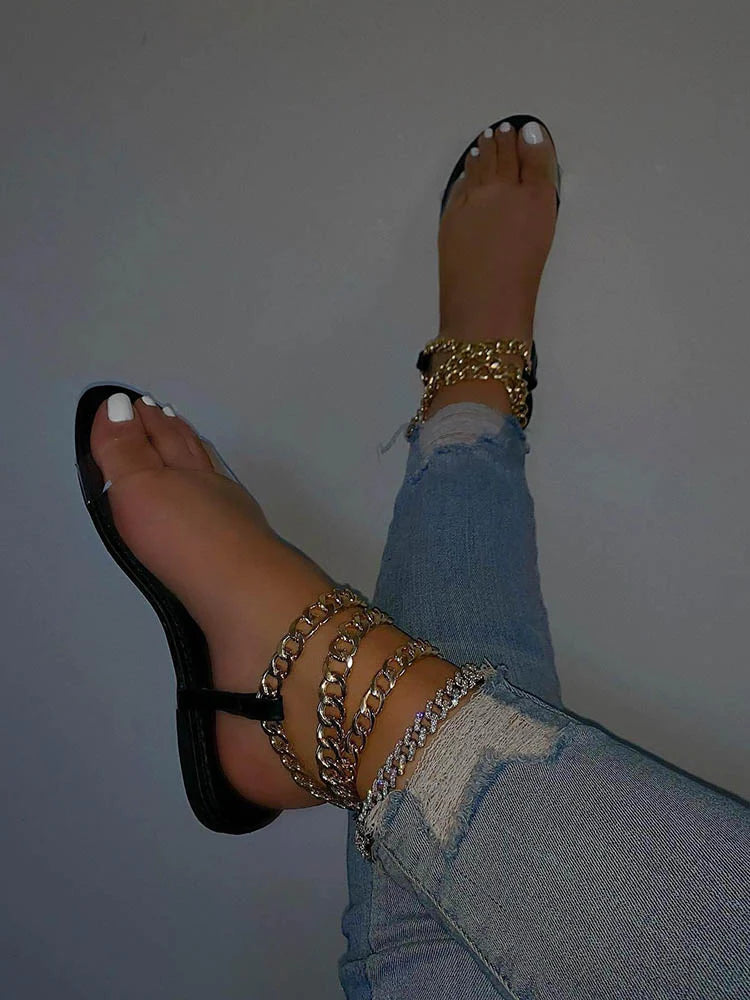 Chain Transparent Flat Sandals