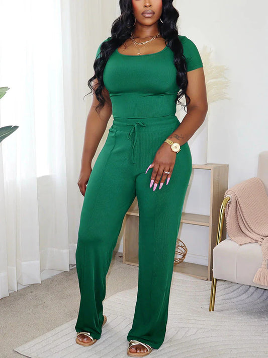 Square Neck Top & Wide Pants Set