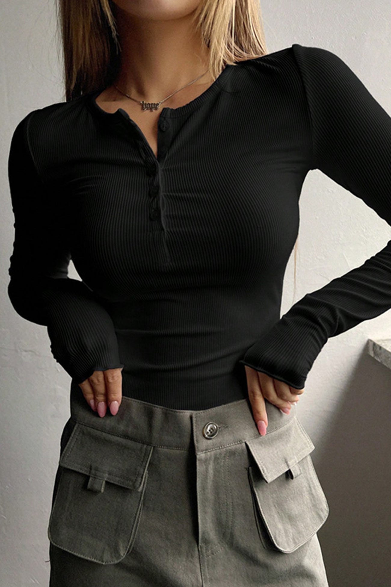 Button-down Slim Fit Ribbed Top