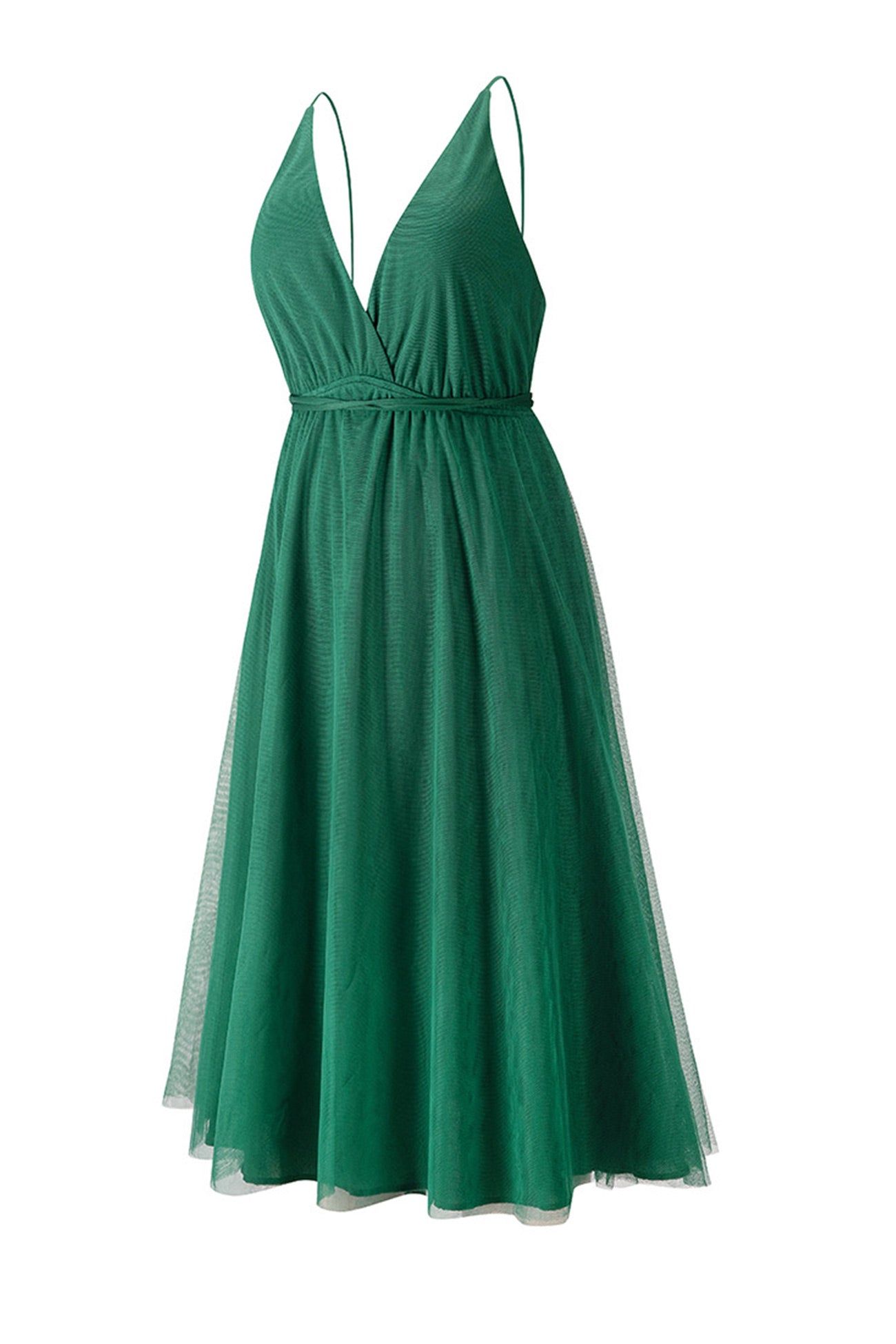 V Neck Mesh Tie Up Cami Dress