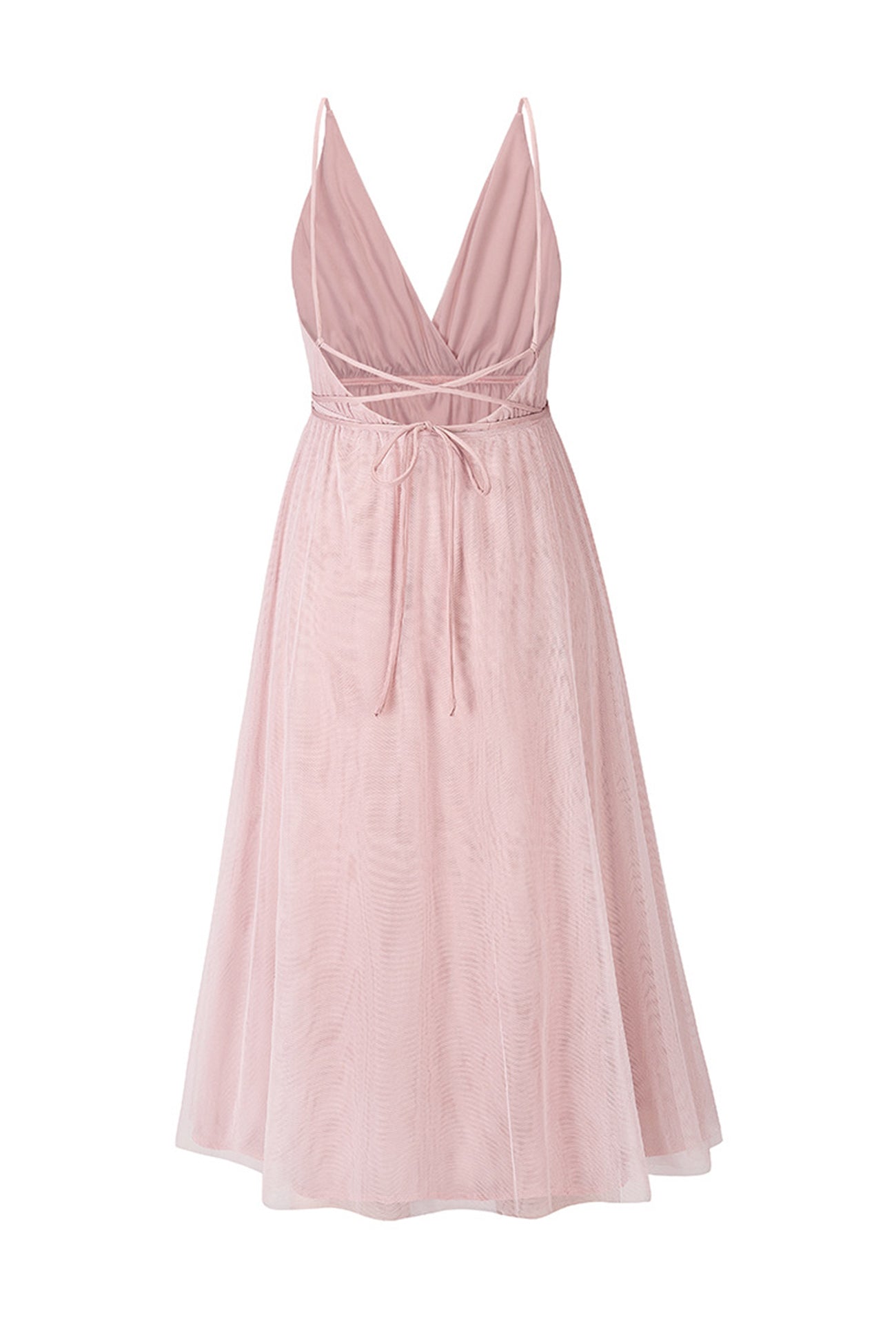 V Neck Mesh Tie Up Cami Dress