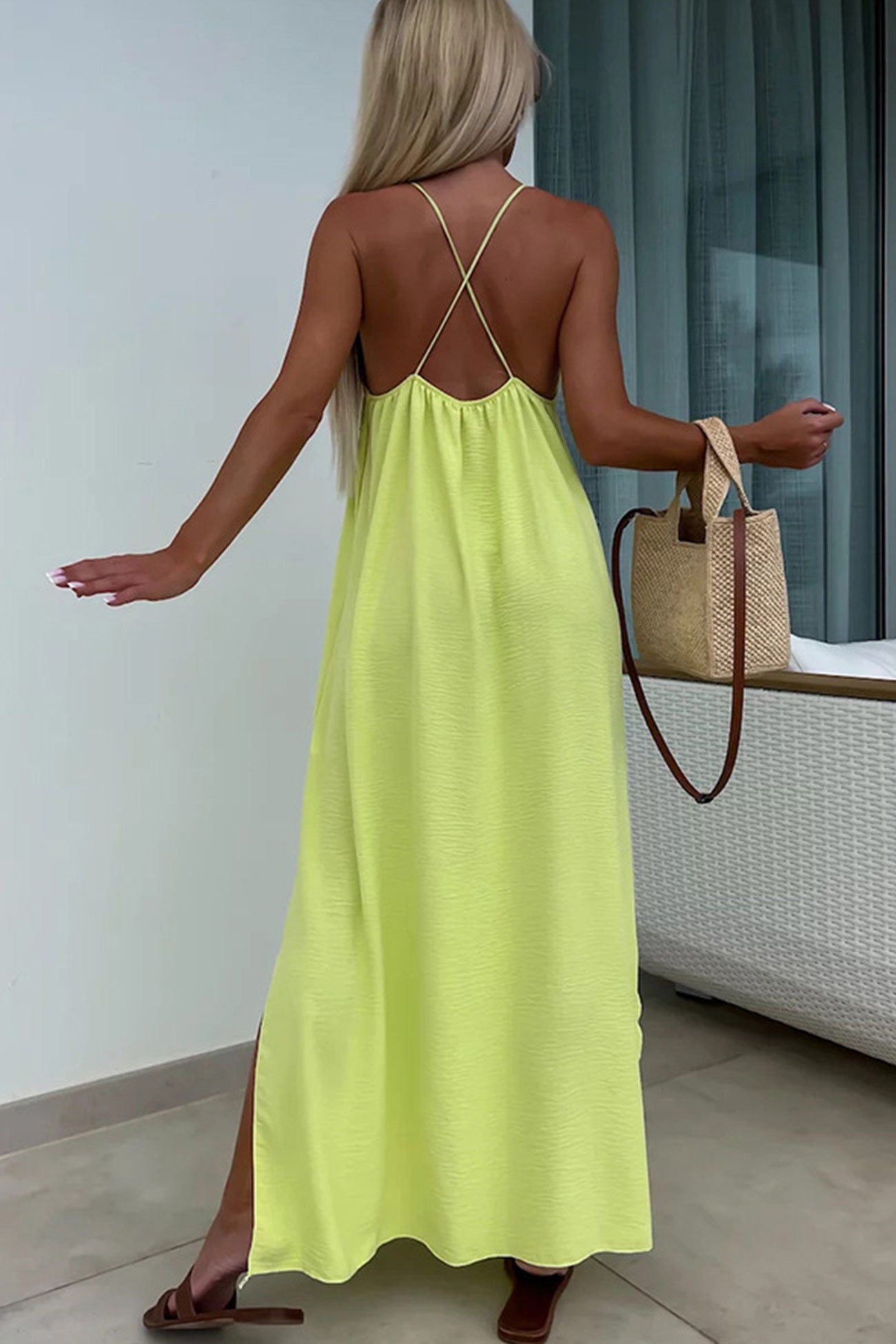 Crisscross Backless Slit Dress