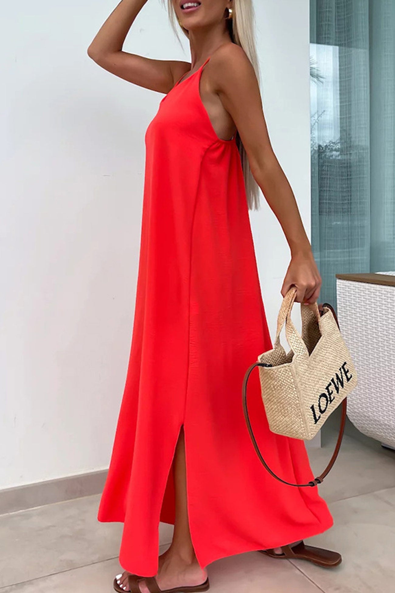 Crisscross Backless Slit Dress