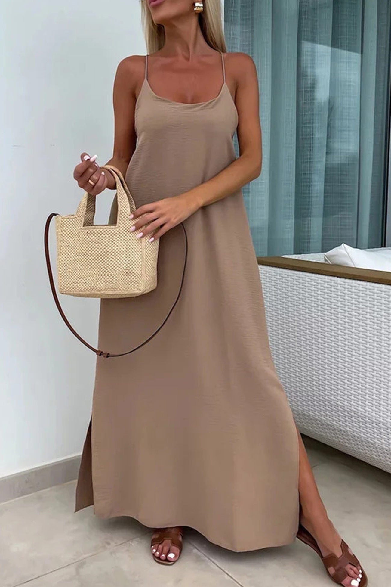 Crisscross Backless Slit Dress