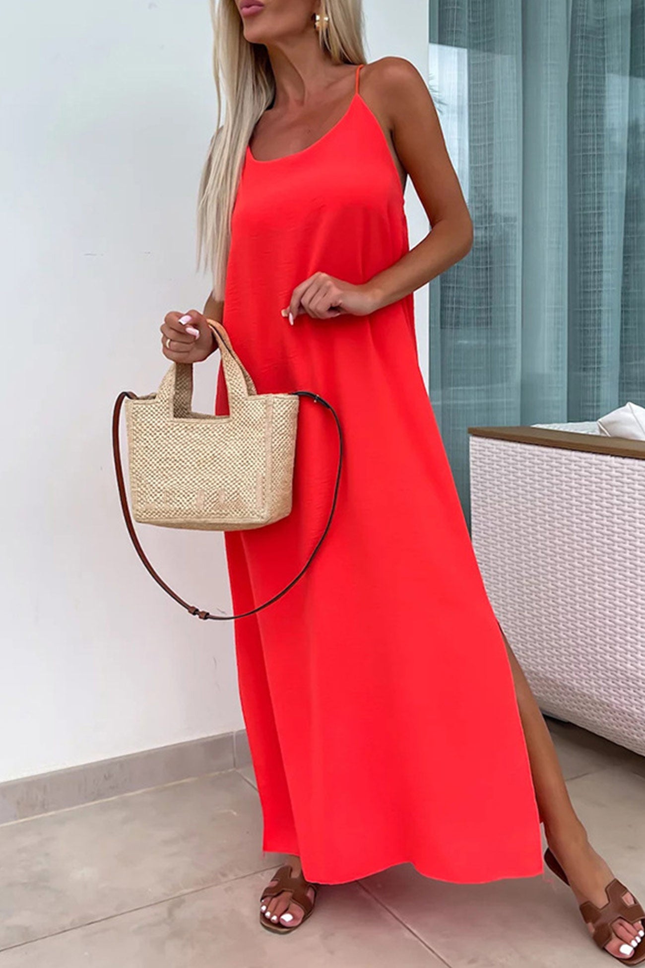 Crisscross Backless Slit Dress