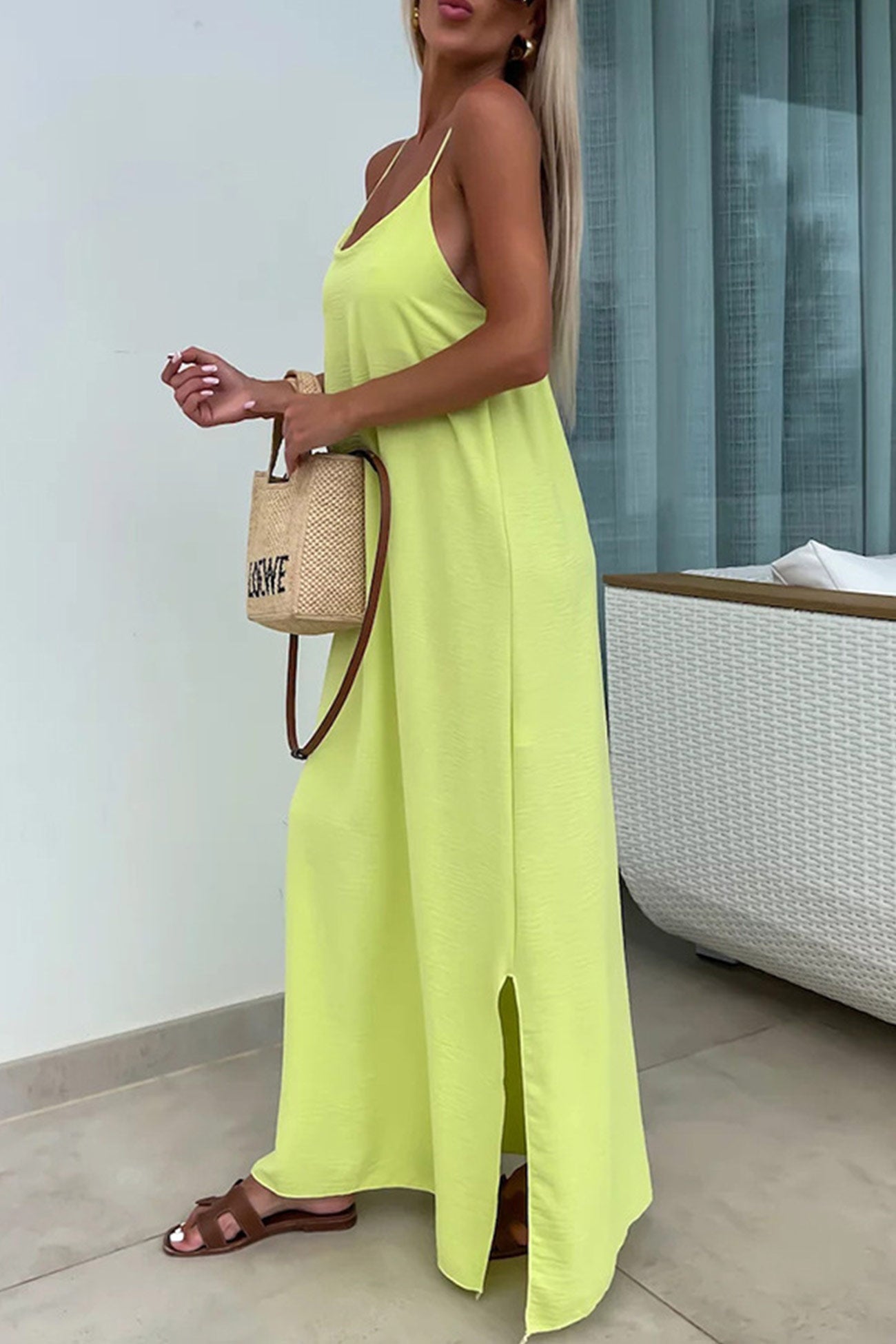 Crisscross Backless Slit Dress
