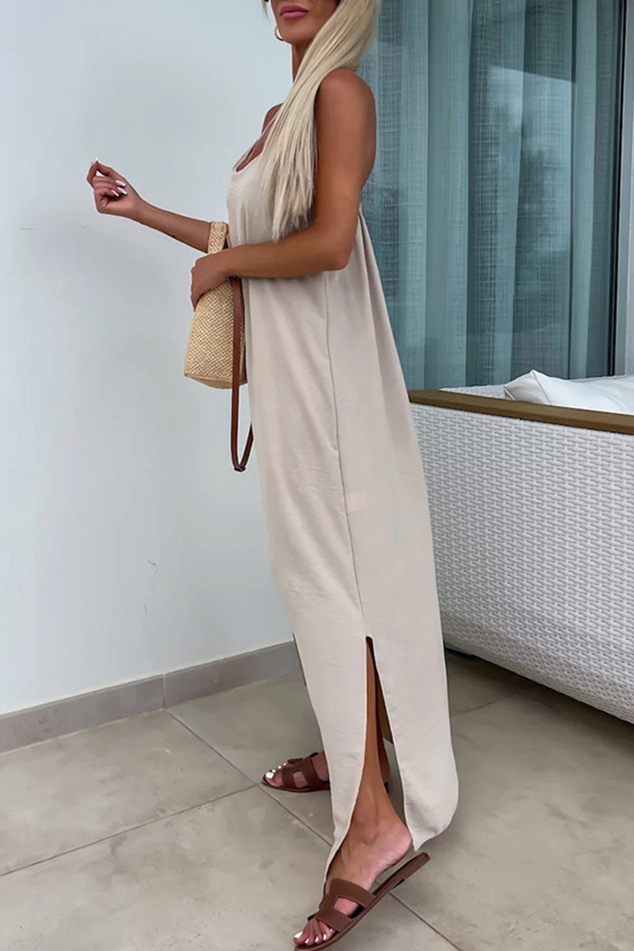 Crisscross Backless Slit Dress