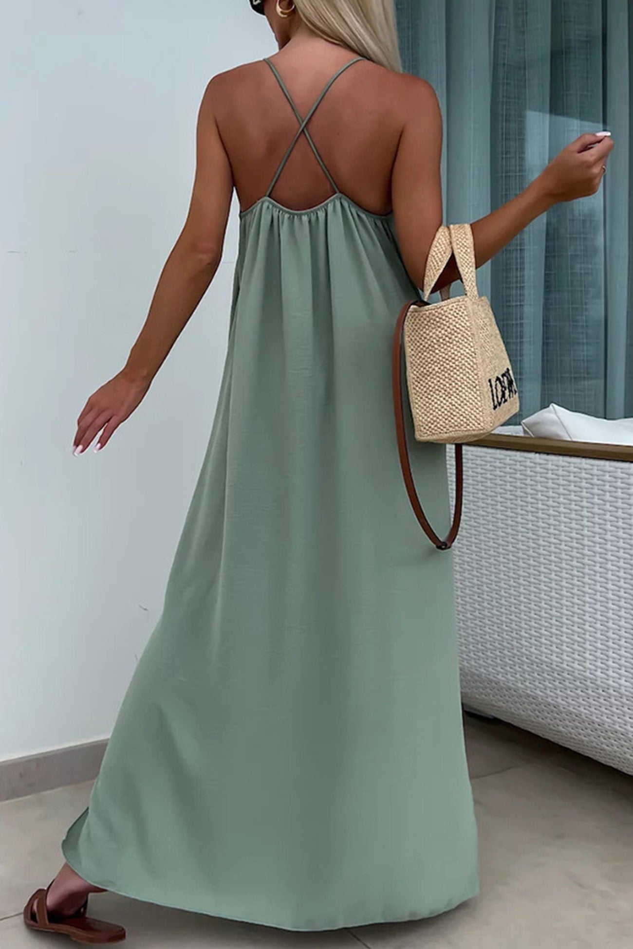 Crisscross Backless Slit Dress