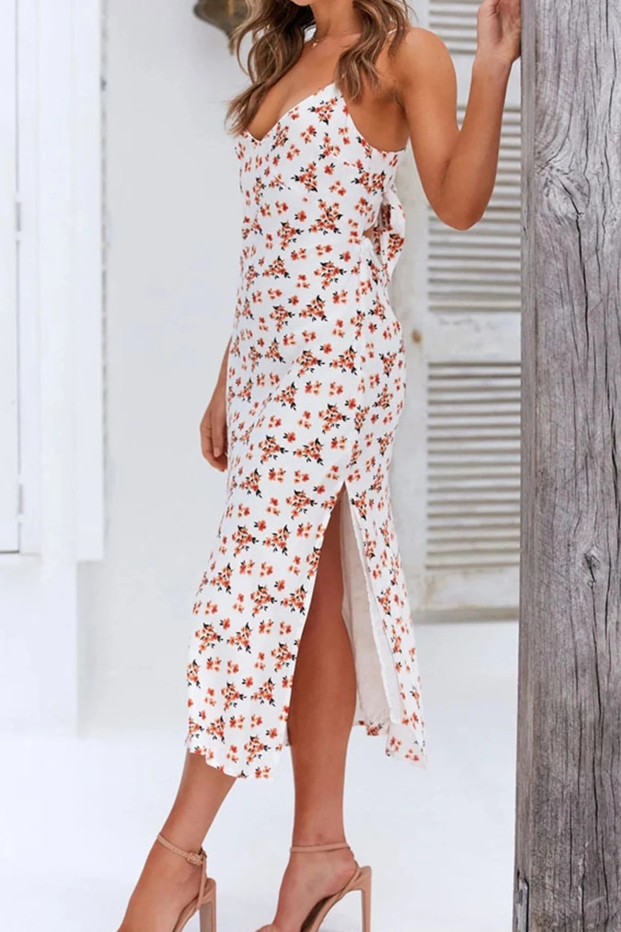 Floral Print Low Cut Slit Cami Dress