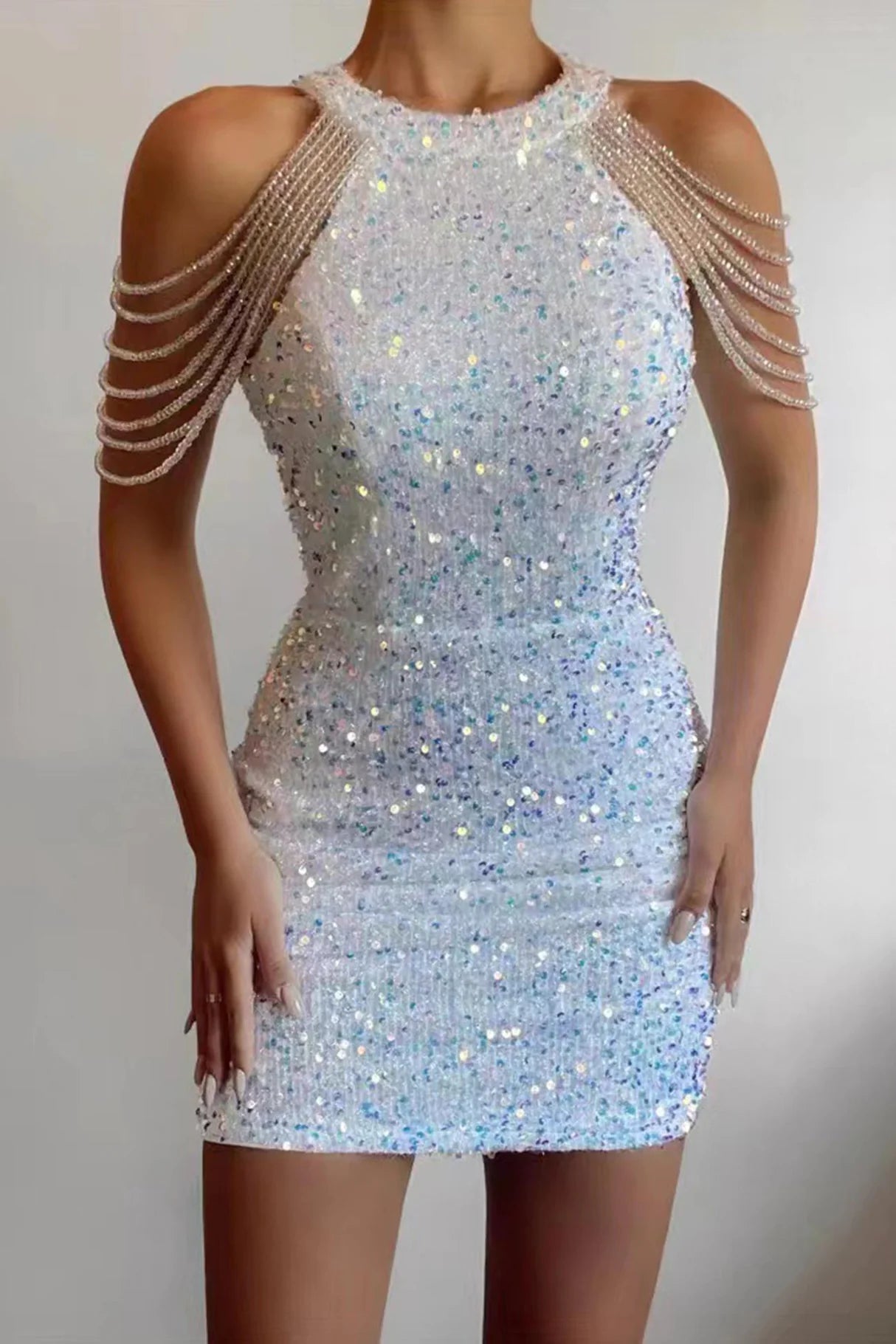Fringe Shoulder Sequins Pack Hip Mini Dresses