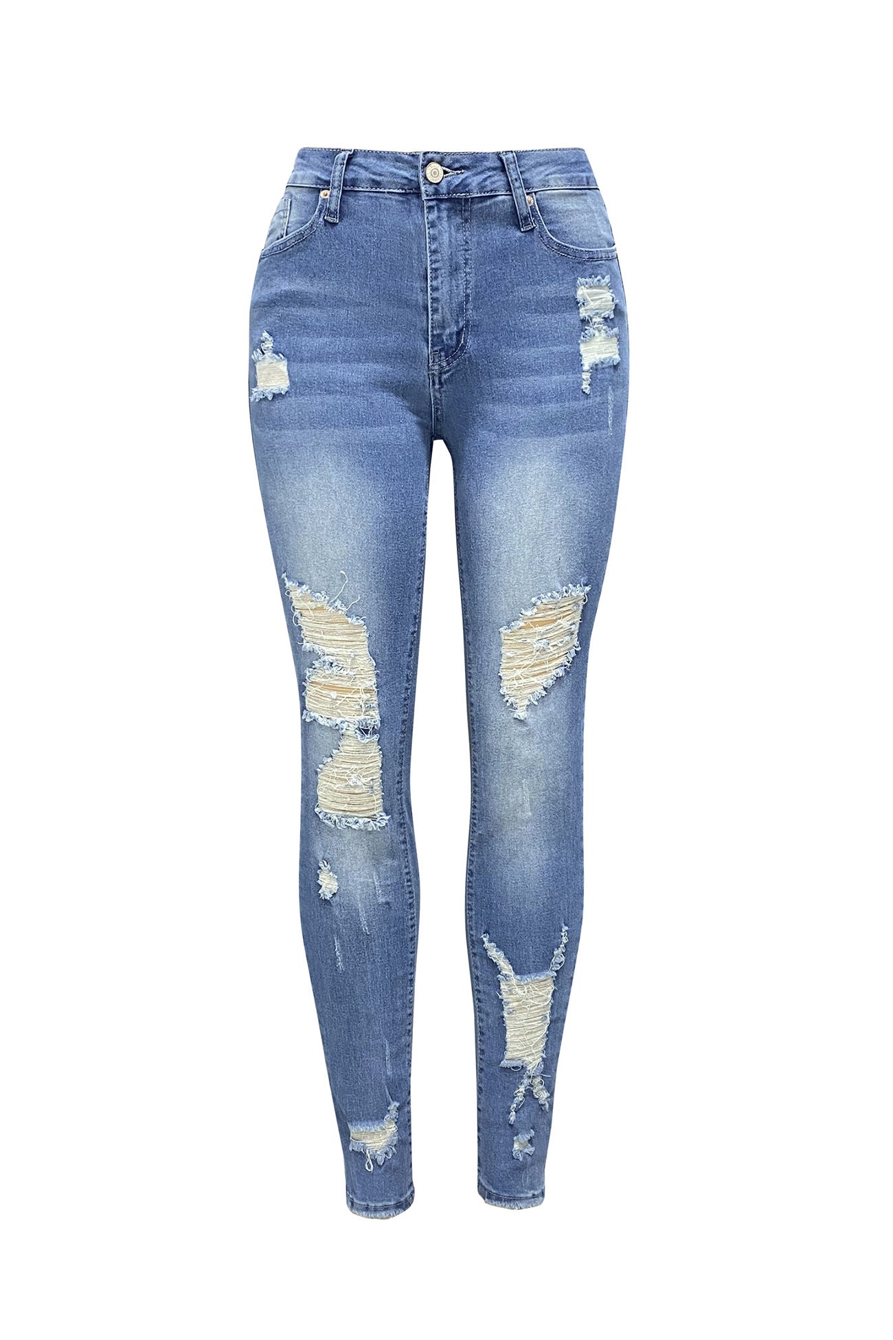 Distressed Mid Rise Bodycon Jeans