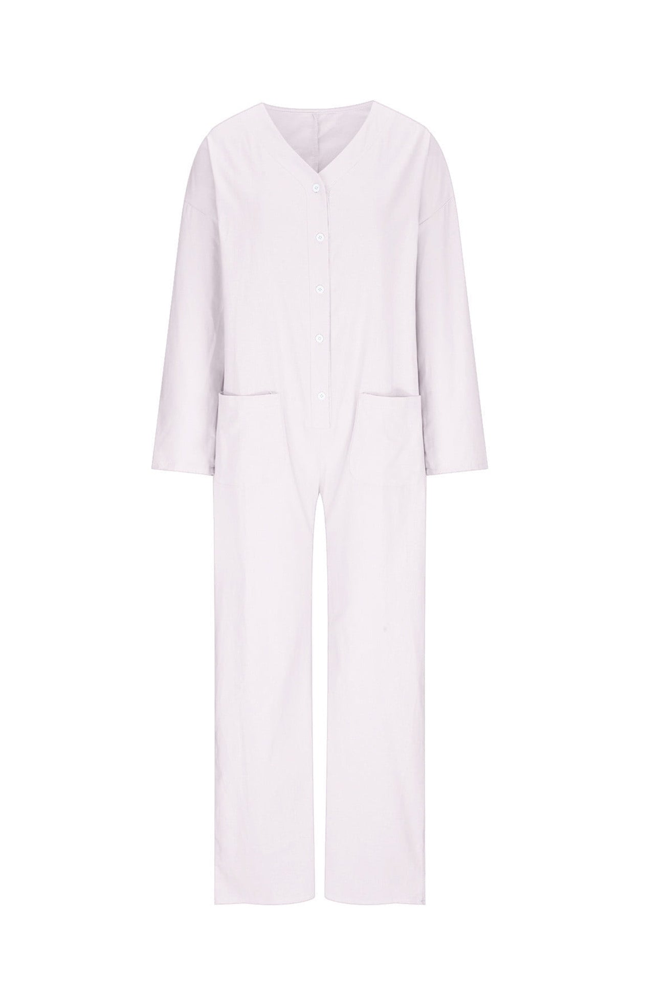 V Neck Button Up Cotton Linen Baggy Jumpsuits