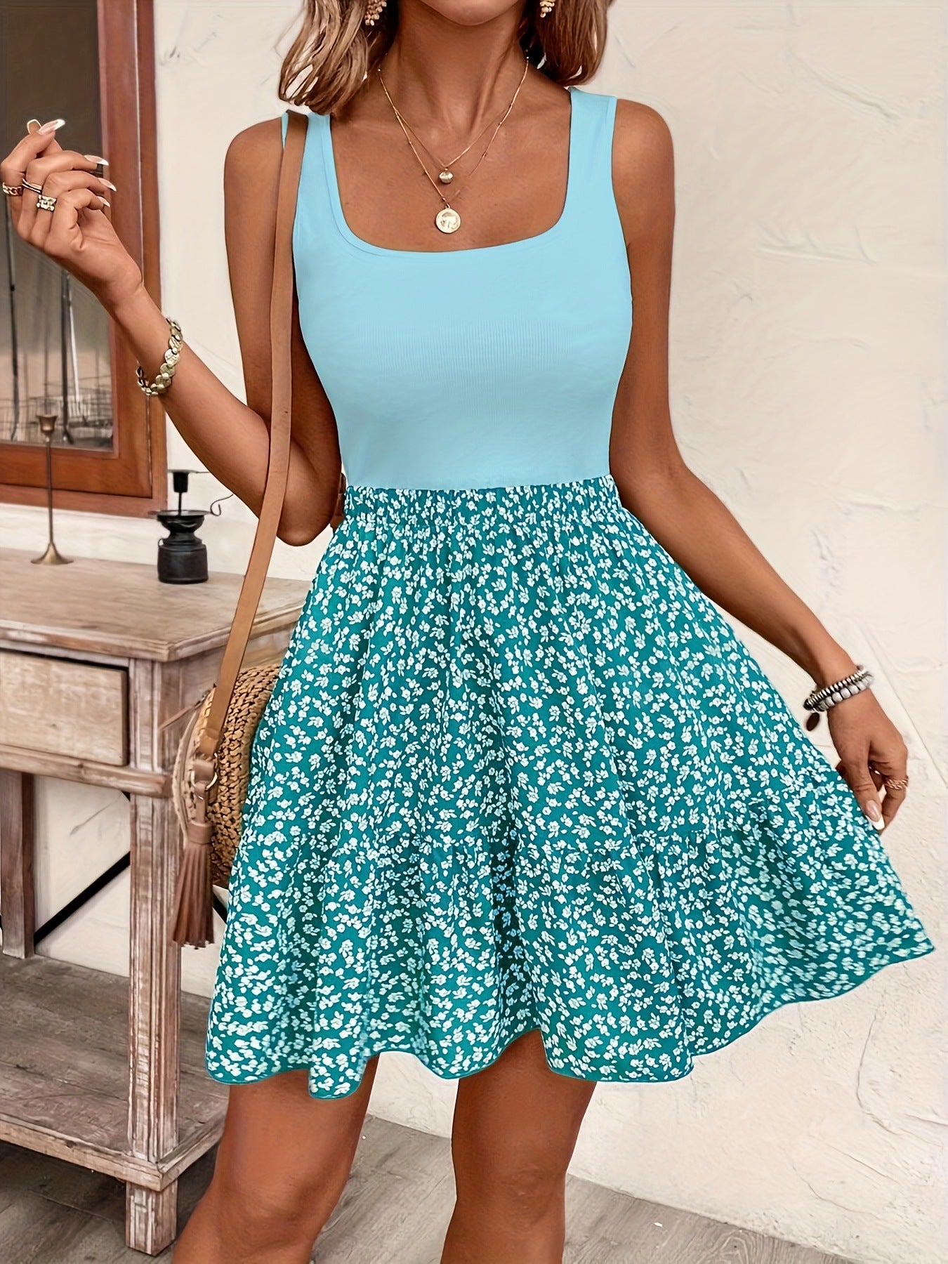 Red Floral Summer Dress Elegant Red Floral Print
