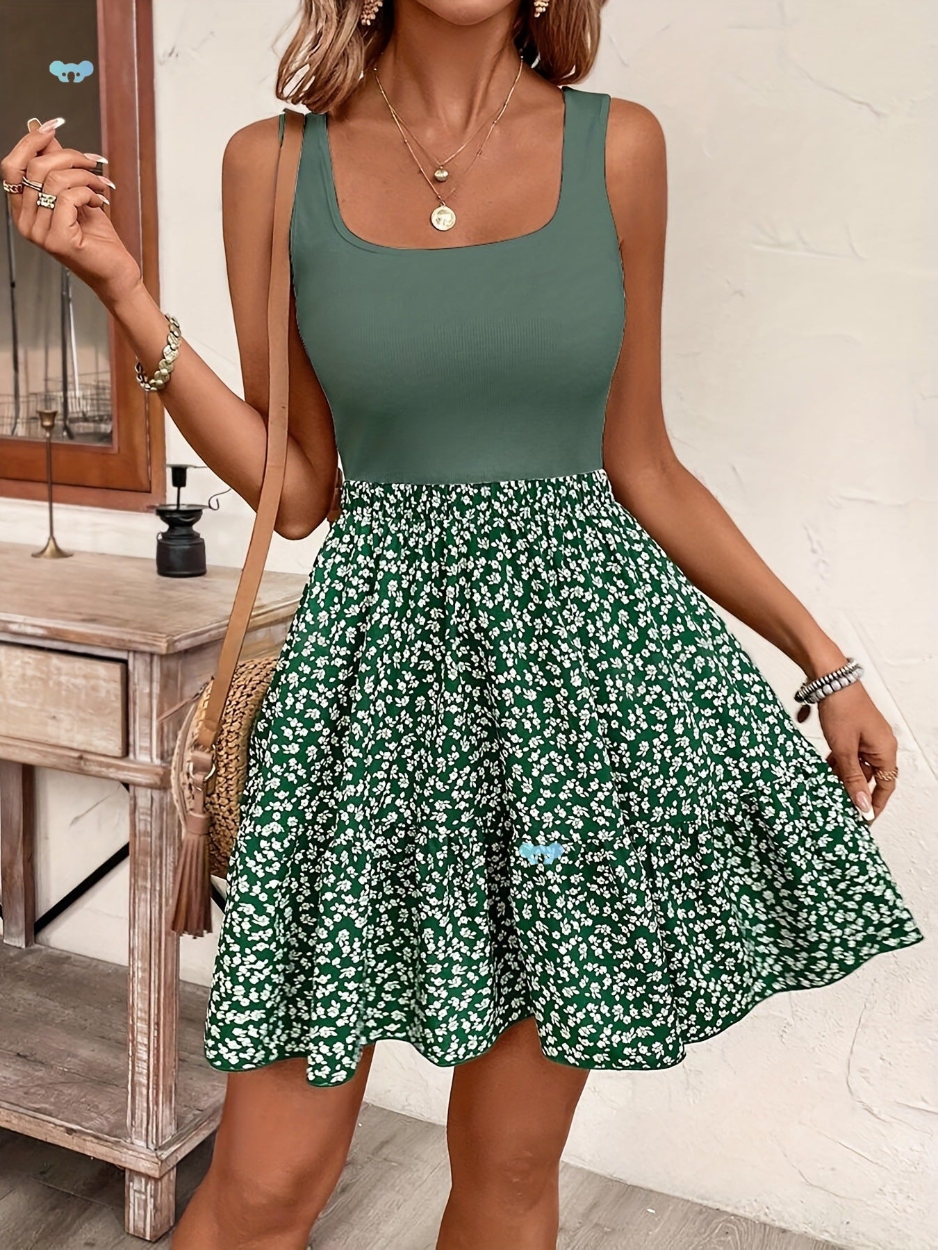Red Floral Summer Dress Elegant Red Floral Print