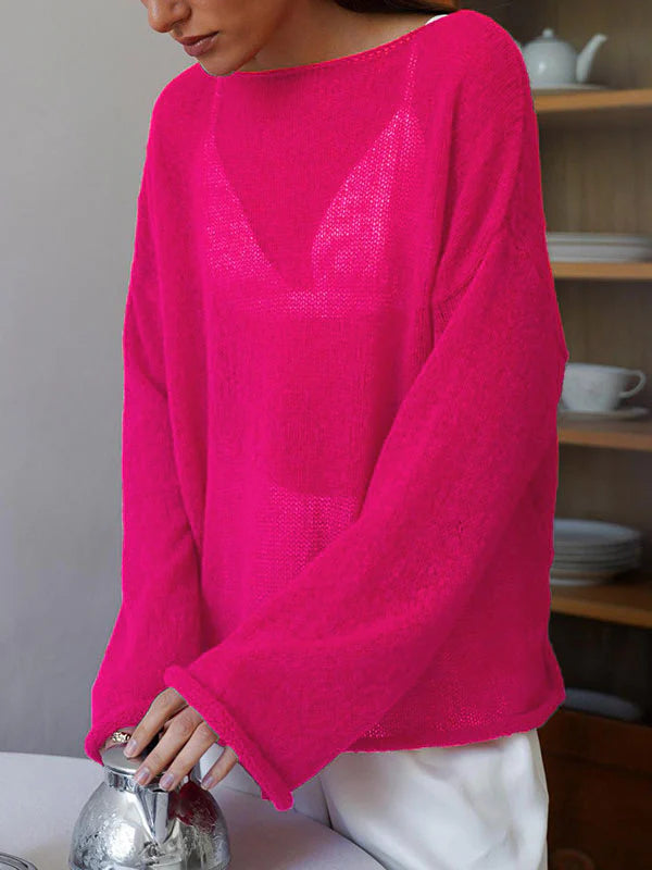 Sheer Mesh Long Sleeve Knit Top