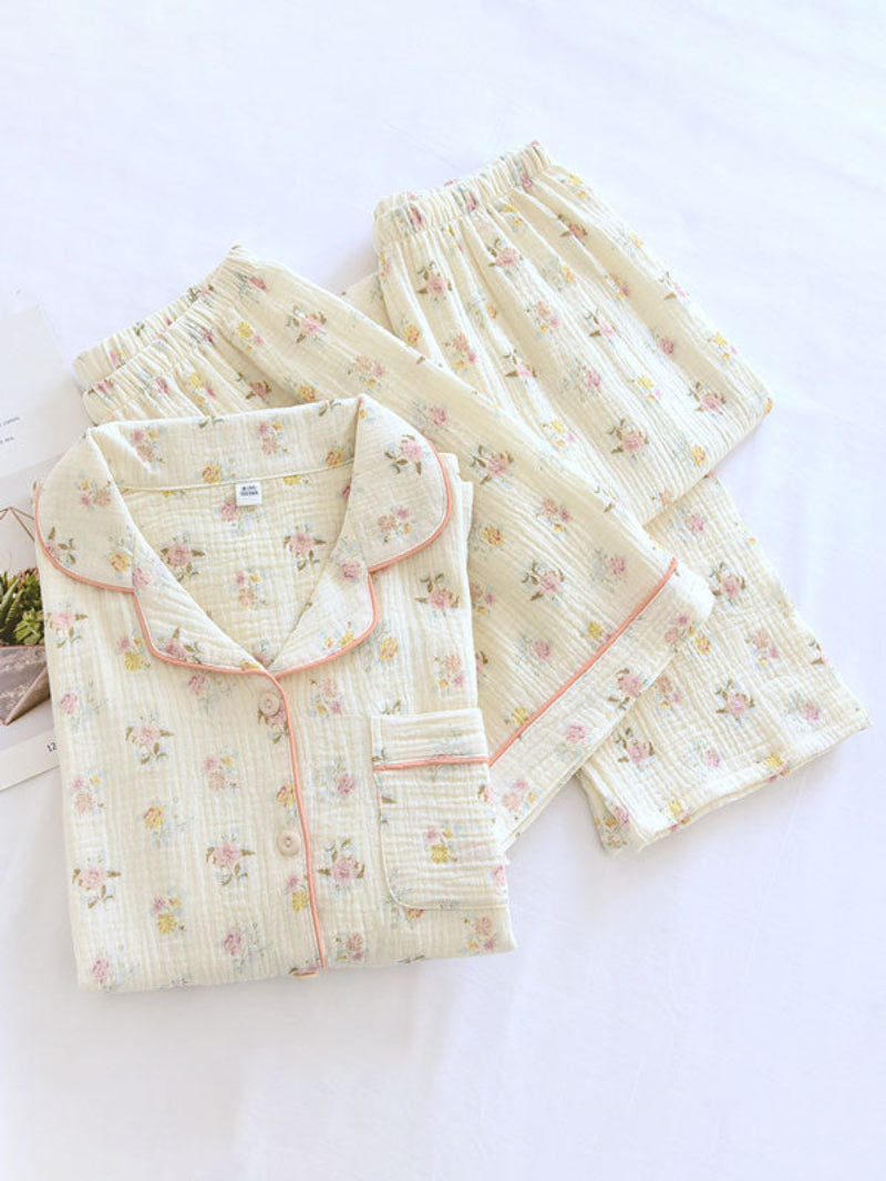 2Pcs/3Pcs Short Sleeve Floral Pajamas